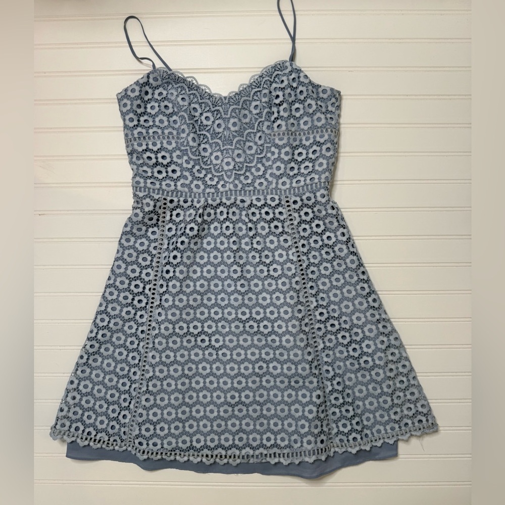J. CREW Daisy Lace Eyelet Cocktail Dress Blue Sleeveless 4.  963